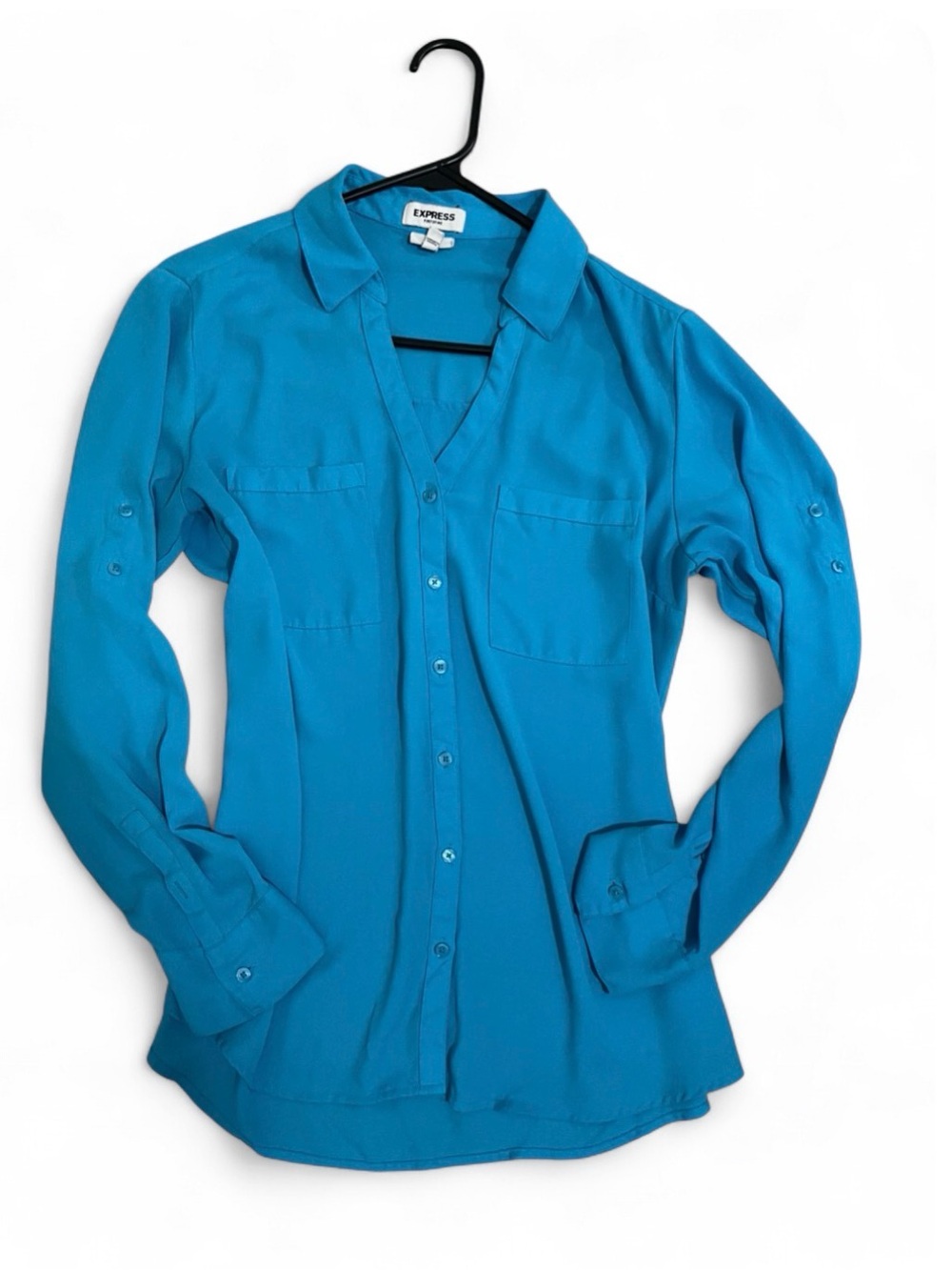 Express V-Neck Teal Long-Sleeve Blouse